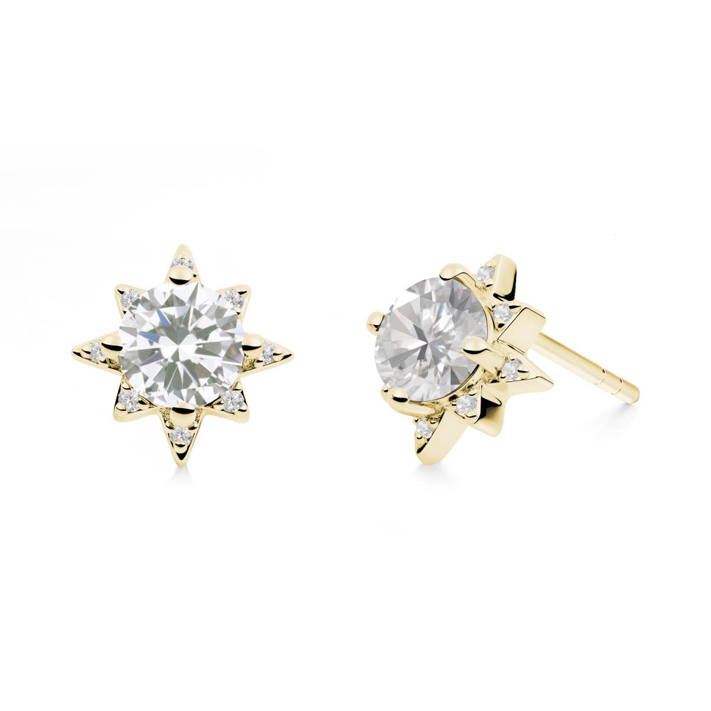 Round Cubic Zirconia Sunburst Stud Earrings - LUO Jewelry #metal_18k yellow gold