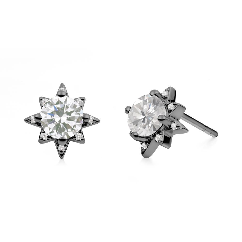 Round Cubic Zirconia Sunburst Stud Earrings - LUO Jewelry #metal_black finish sterling silver