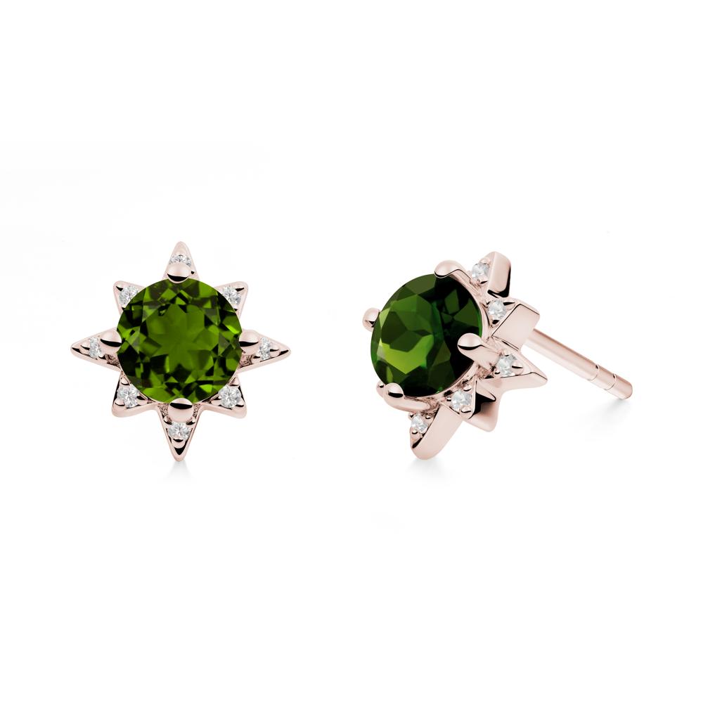 Round Diopside Sunburst Stud Earrings - LUO Jewelry #metal_14k rose gold