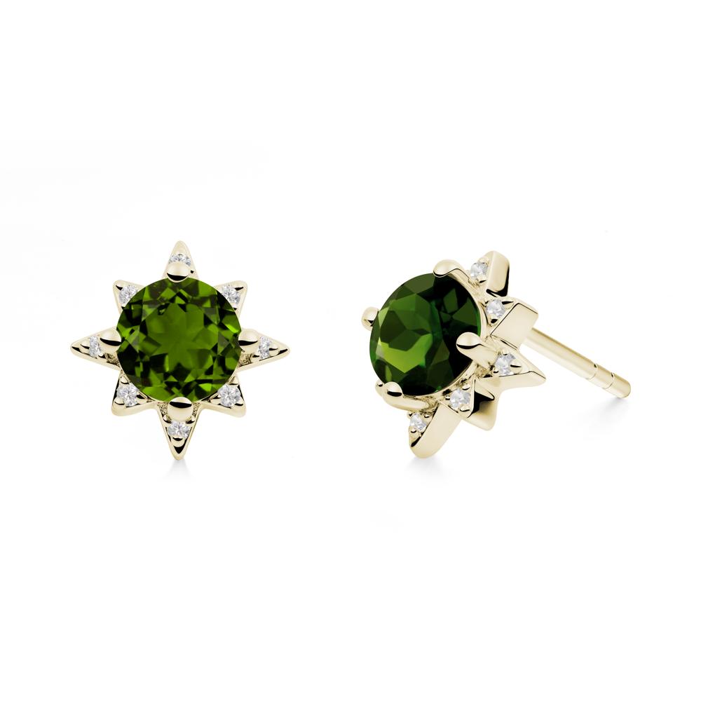Round Diopside Sunburst Stud Earrings - LUO Jewelry #metal_14k yellow gold