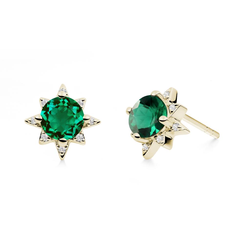Round Emerald Sunburst Earrings - LUO Jewelry #metal_14k yellow gold