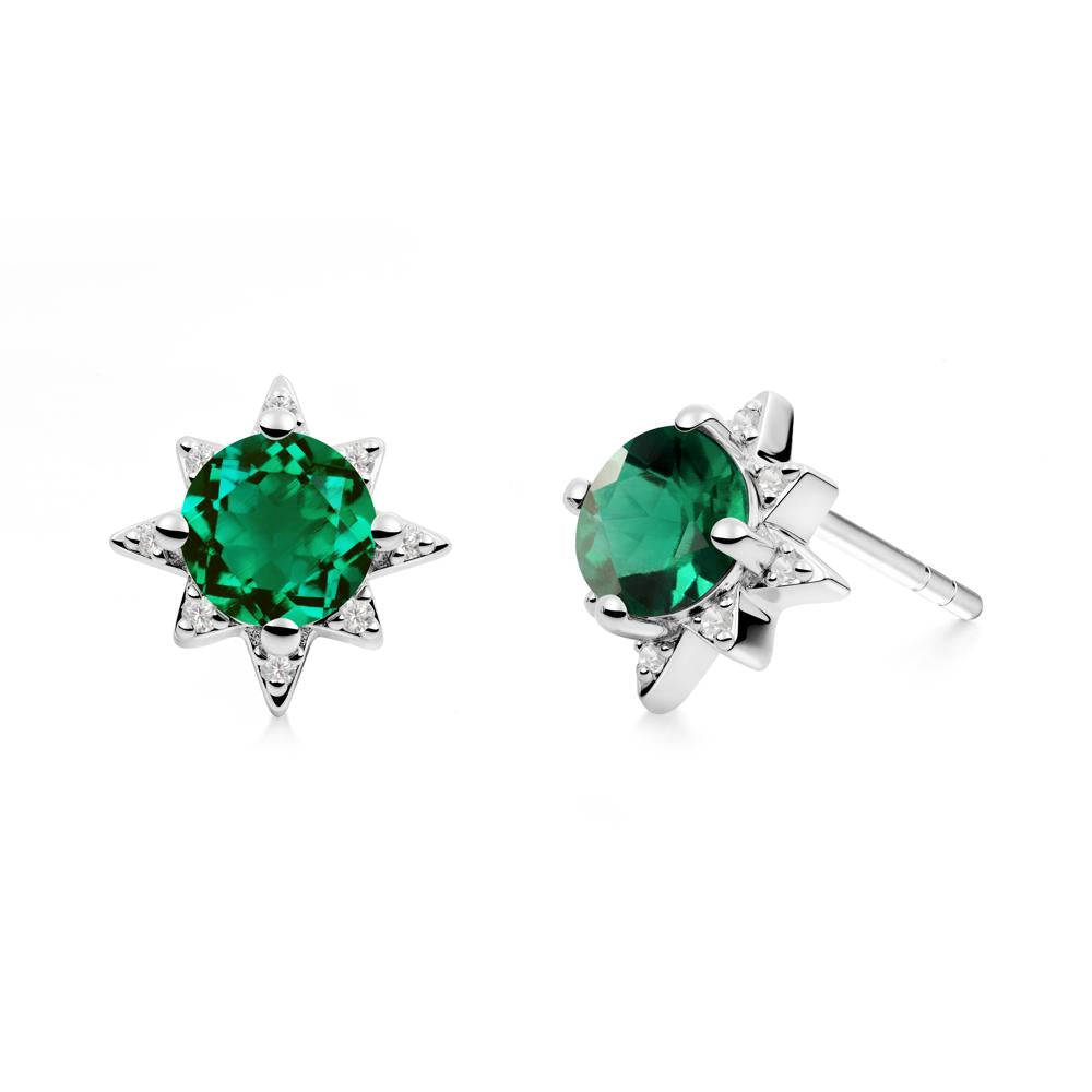 Round Emerald Sunburst Earrings - LUO Jewelry #metal_18k white gold