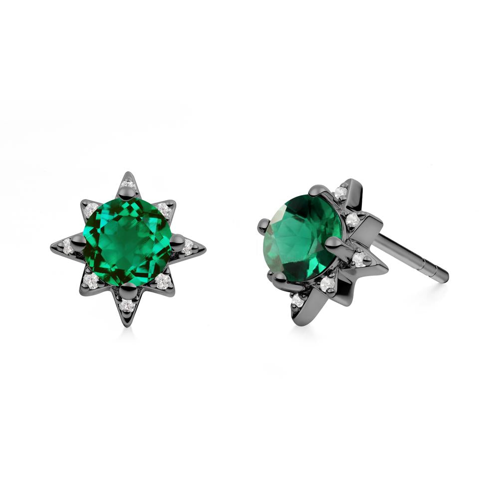 Round Emerald Sunburst Earrings - LUO Jewelry #metal_black finish sterling silver