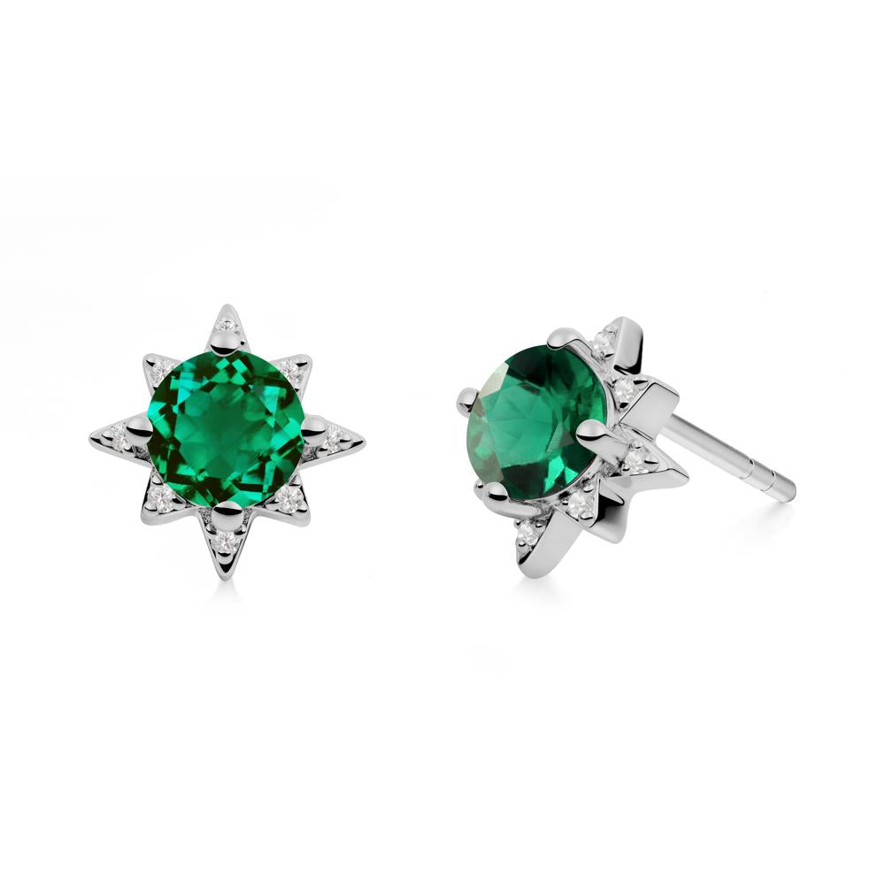 Round Emerald Sunburst Earrings - LUO Jewelry #metal_platinum