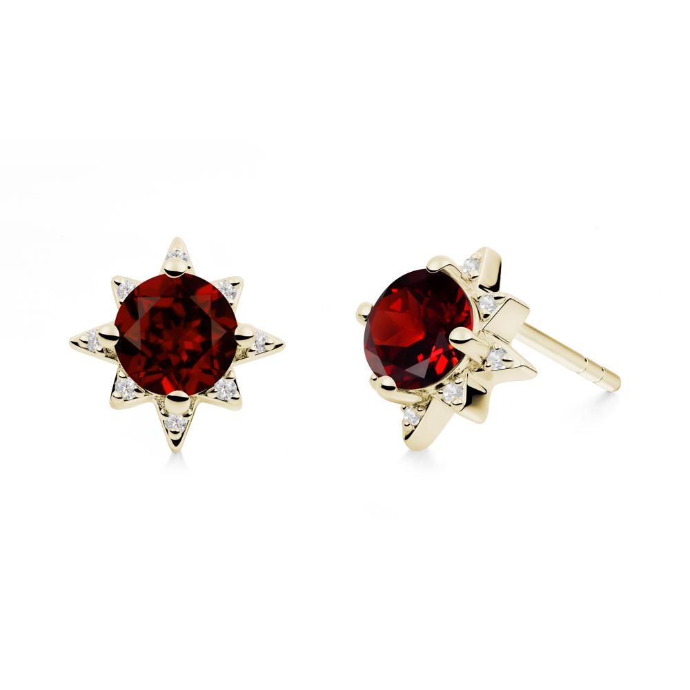 Round Garnet Sunburst Stud Earrings - LUO Jewelry #metal_14k yellow gold