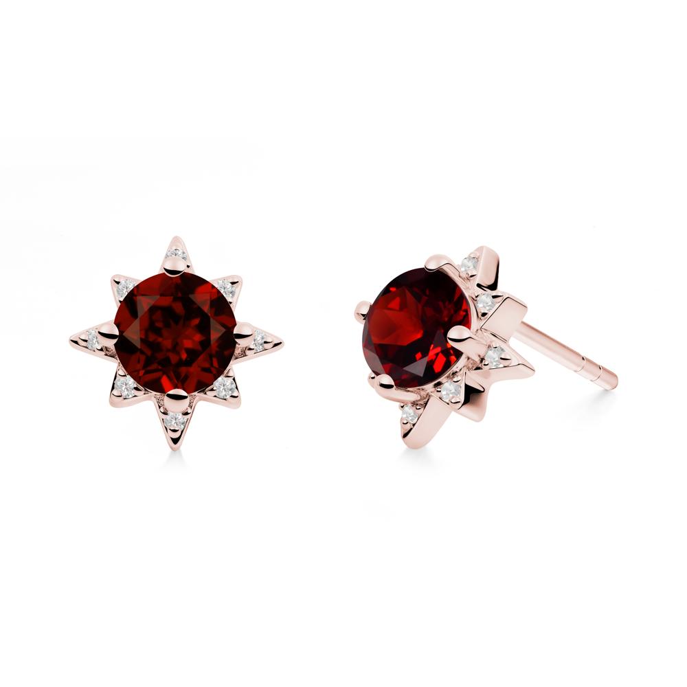 Round Garnet Sunburst Stud Earrings - LUO Jewelry #metal_18k rose gold