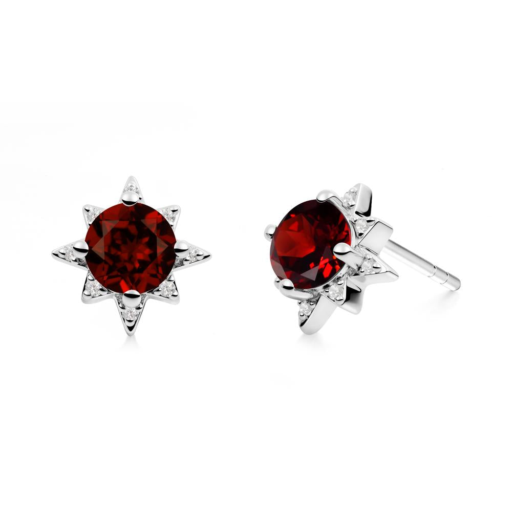 Round Garnet Sunburst Stud Earrings - LUO Jewelry #metal_18k white gold