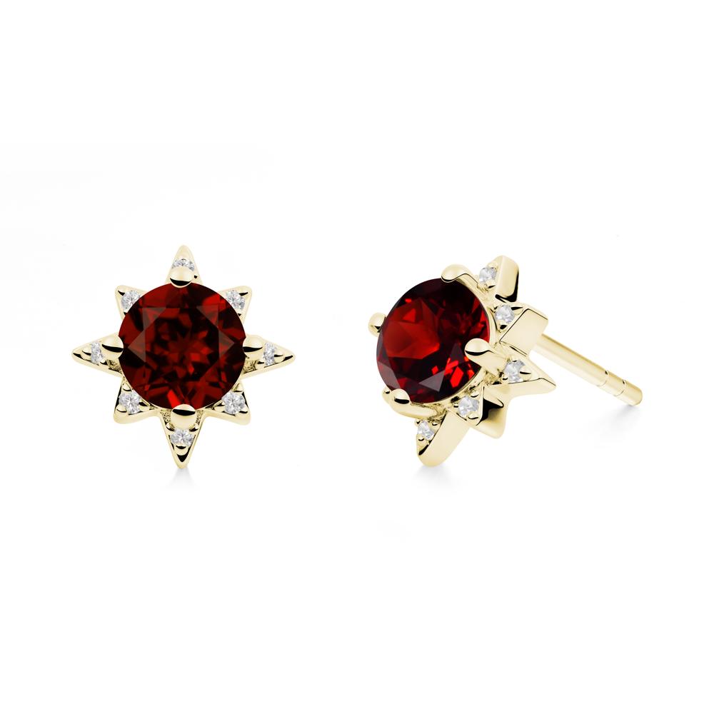 Round Garnet Sunburst Stud Earrings - LUO Jewelry #metal_18k yellow gold