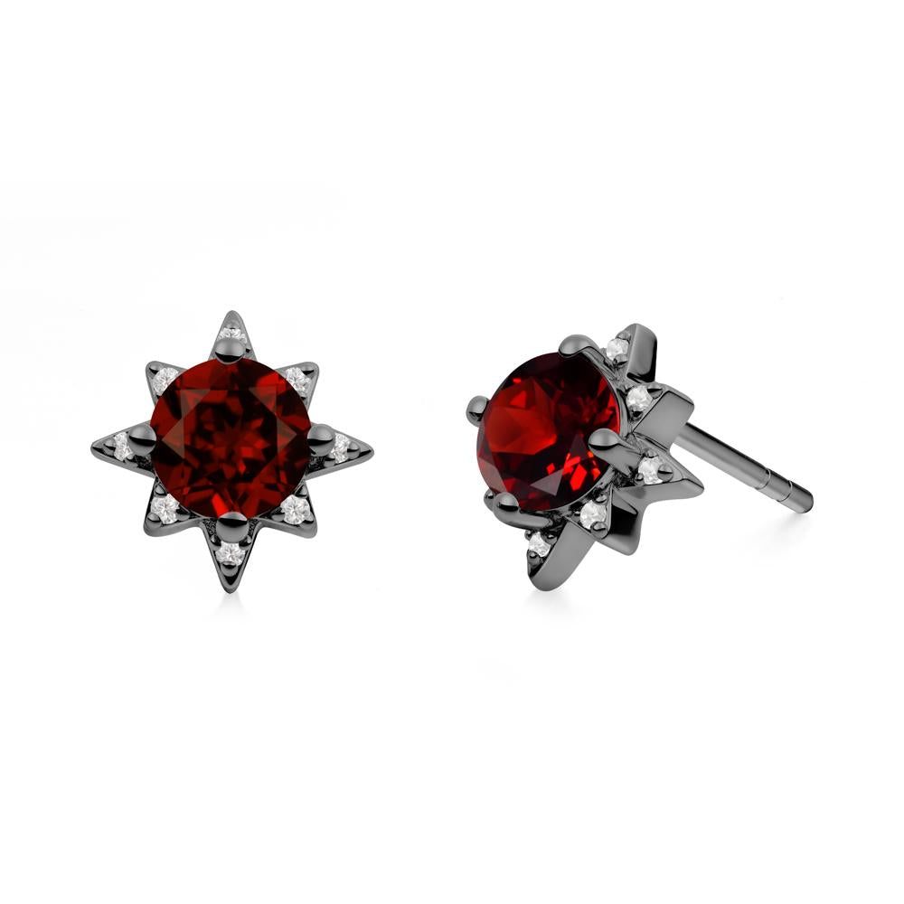 Round Garnet Sunburst Stud Earrings - LUO Jewelry #metal_black finish sterling silver
