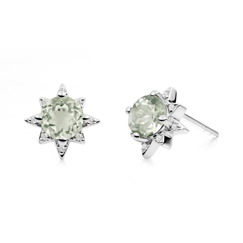 Round Green Amethyst Sunburst Stud Earrings - LUO Jewelry #metal_14k white gold