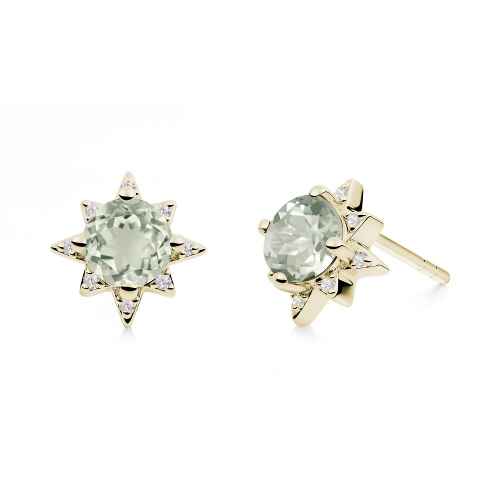 Round Green Amethyst Sunburst Stud Earrings - LUO Jewelry #metal_14k yellow gold