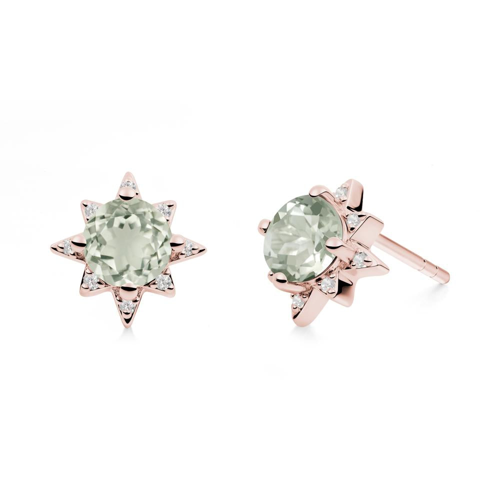Round Green Amethyst Sunburst Stud Earrings - LUO Jewelry #metal_18k rose gold