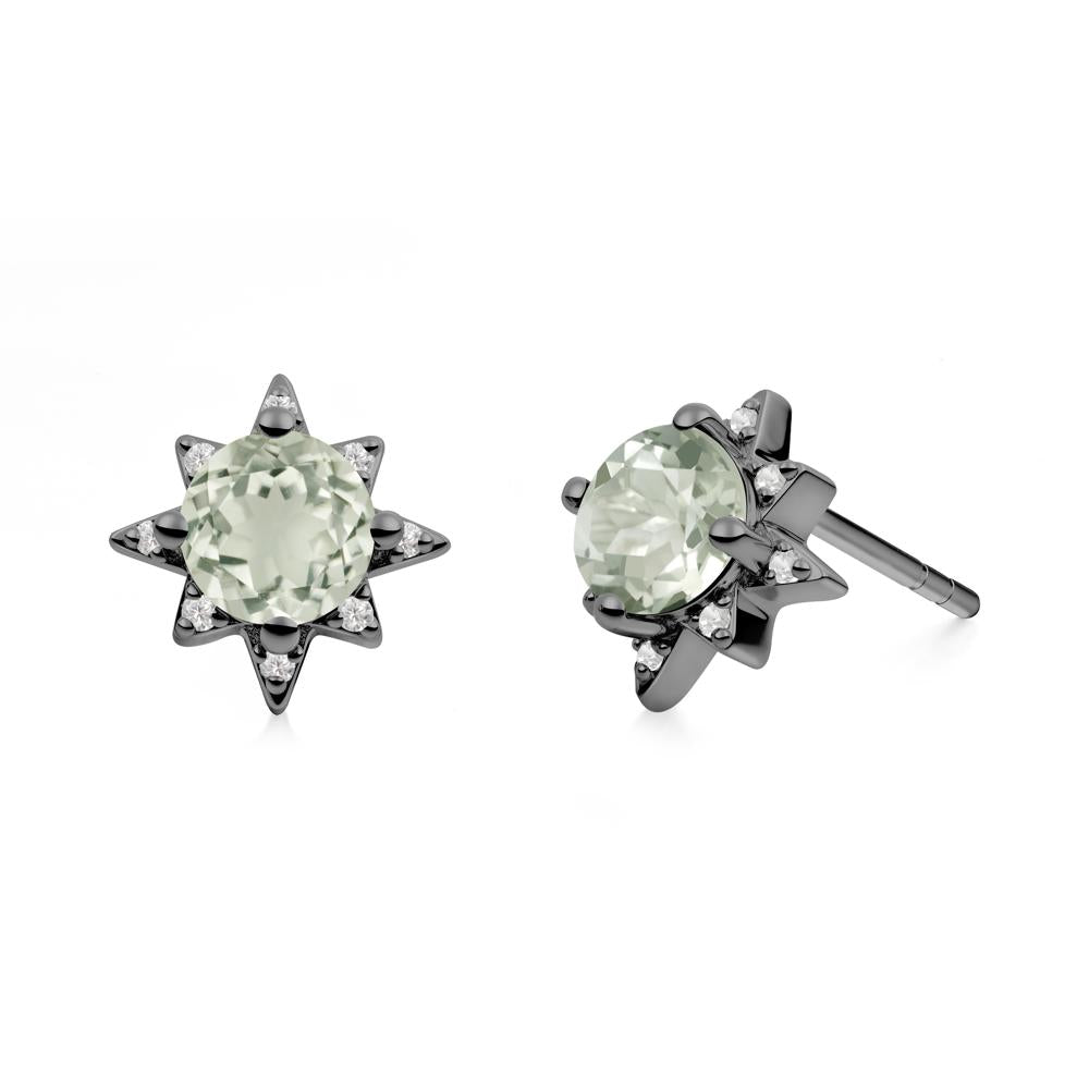 Round Green Amethyst Sunburst Stud Earrings - LUO Jewelry #metal_black finish sterling silver