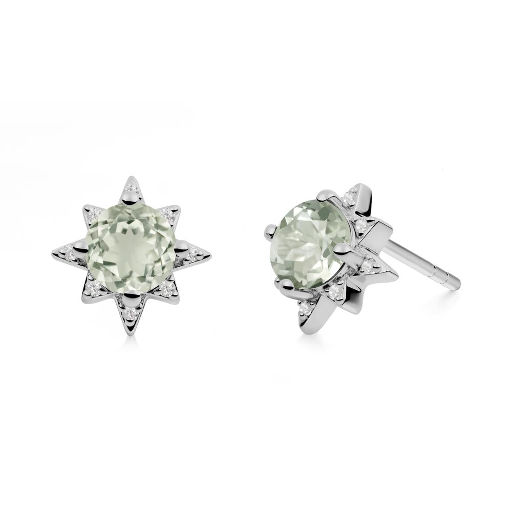 Round Green Amethyst Sunburst Stud Earrings - LUO Jewelry #metal_platinum