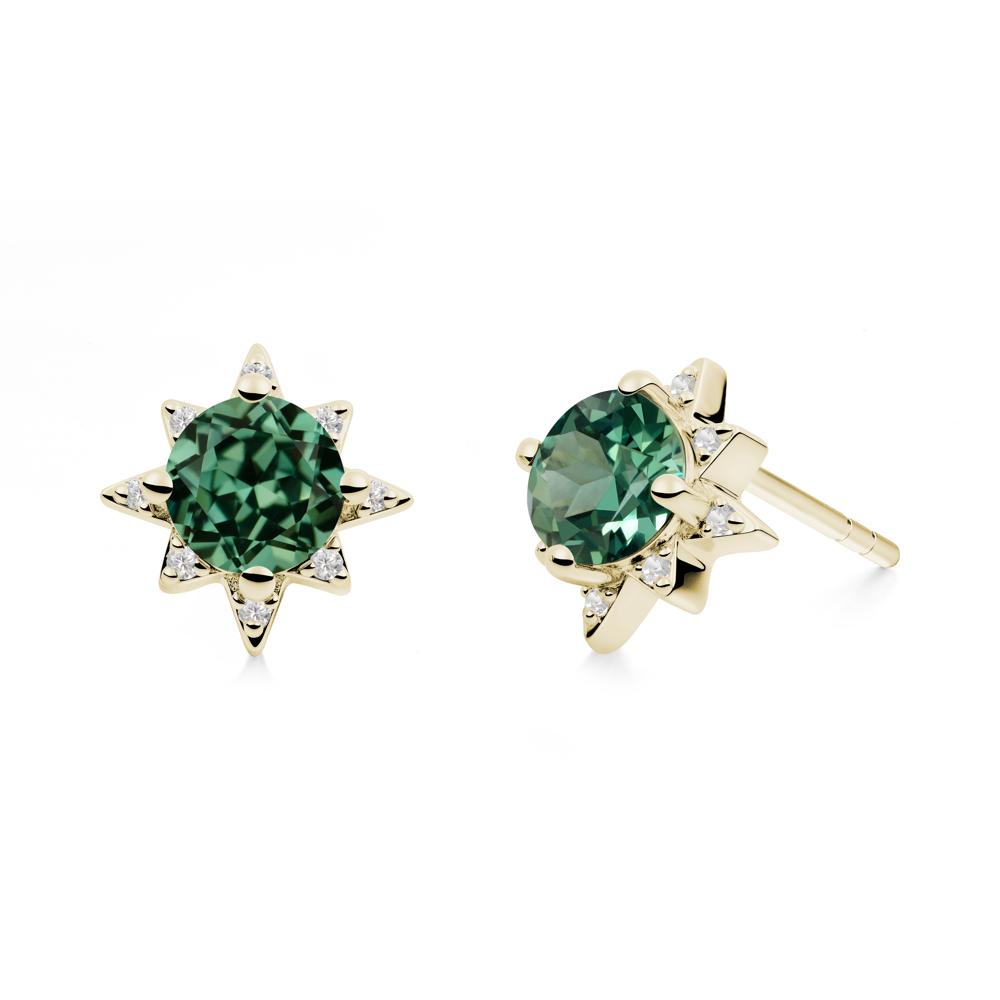 Round Green Sapphire Sunburst Earrings - LUO Jewelry #metal_14k yellow gold