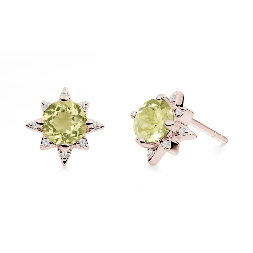 Round Lemon Quartz Sunburst Stud Earrings - LUO Jewelry #metal_14k rose gold