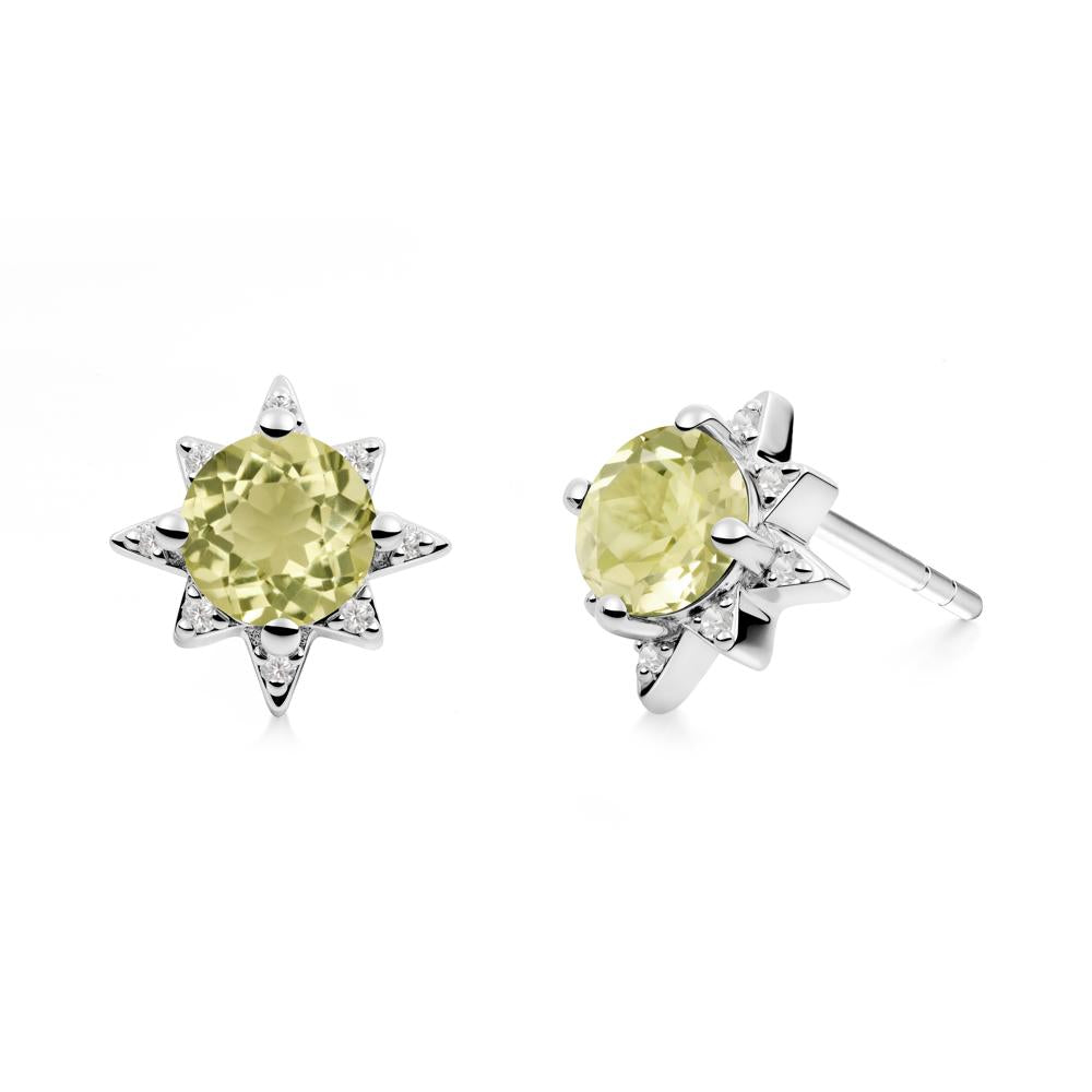 Round Lemon Quartz Sunburst Stud Earrings - LUO Jewelry #metal_sterling silver