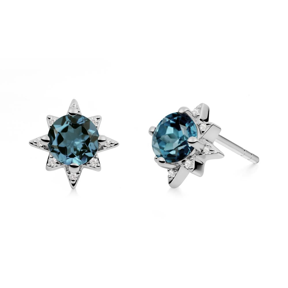 Round London Blue Topaz Sunburst Stud Earrings - LUO Jewelry #metal_platinum