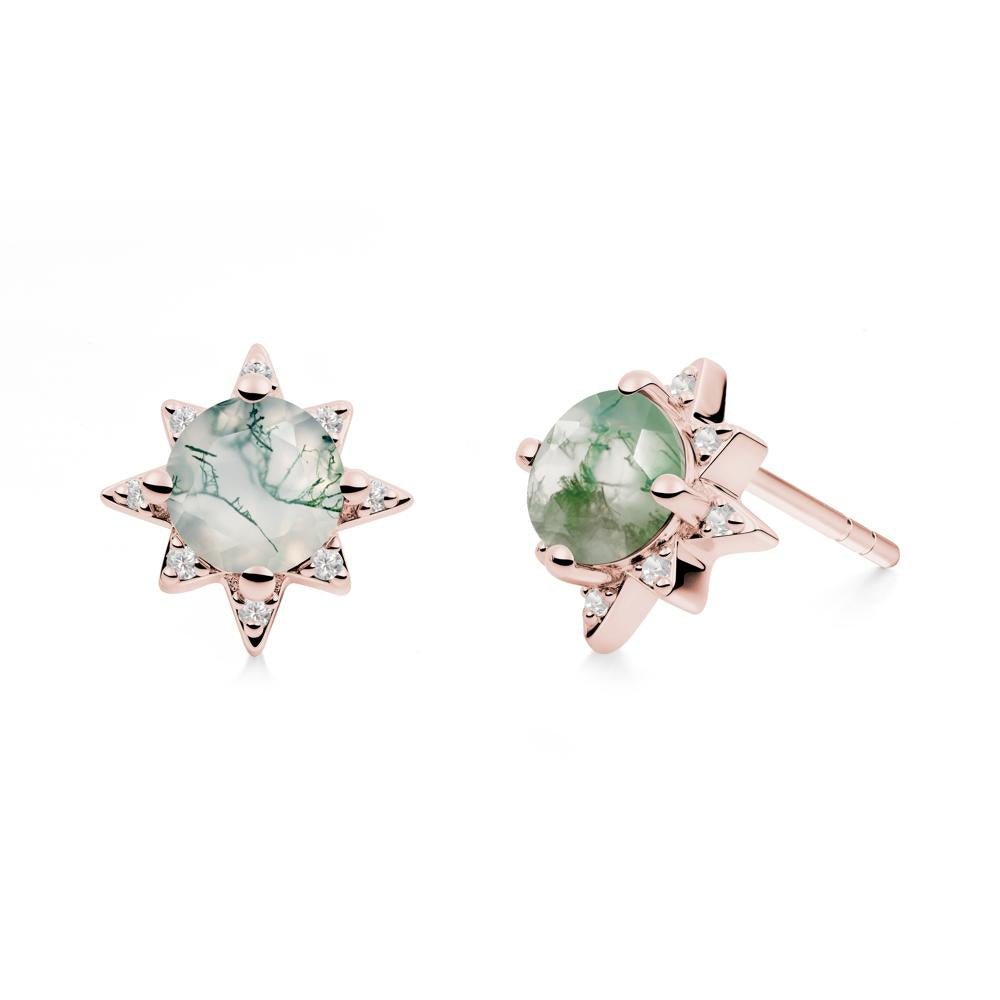 Round Moss Agate Sunburst Earrings - LUO Jewelry #metal_18k rose gold