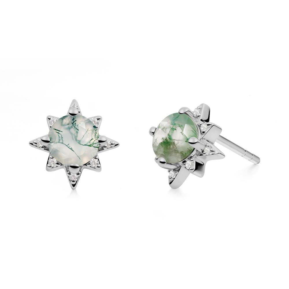 Round Moss Agate Sunburst Earrings - LUO Jewelry #metal_platinum