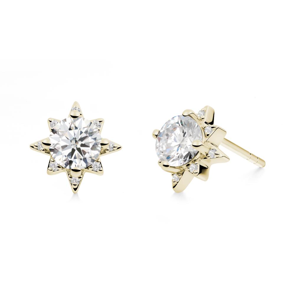 Round Moissanite Sunburst Stud Earrings - LUO Jewelry #metal_14k yellow gold