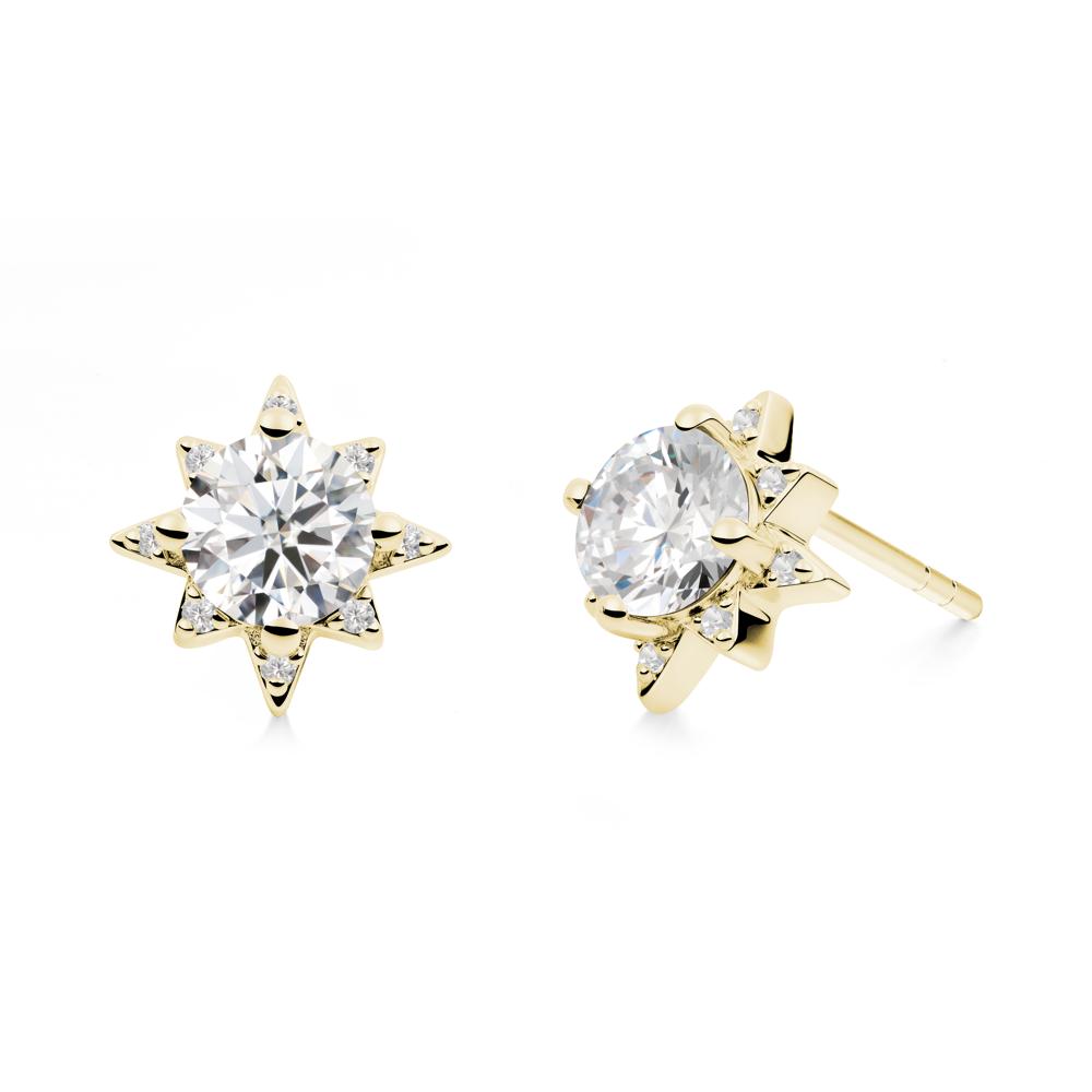Round Moissanite Sunburst Stud Earrings - LUO Jewelry #metal_18k yellow gold