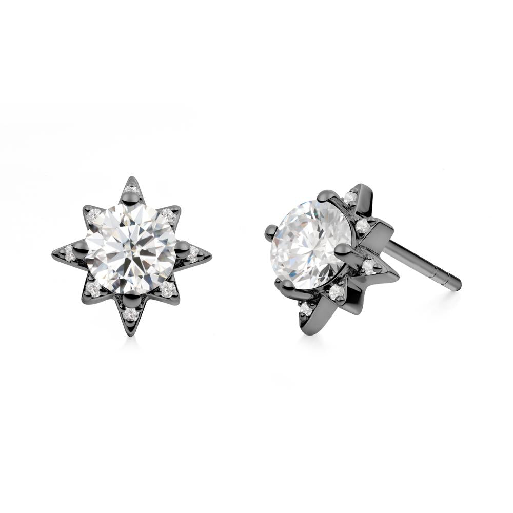 Round Moissanite Sunburst Stud Earrings - LUO Jewelry #metal_black finish sterling silver