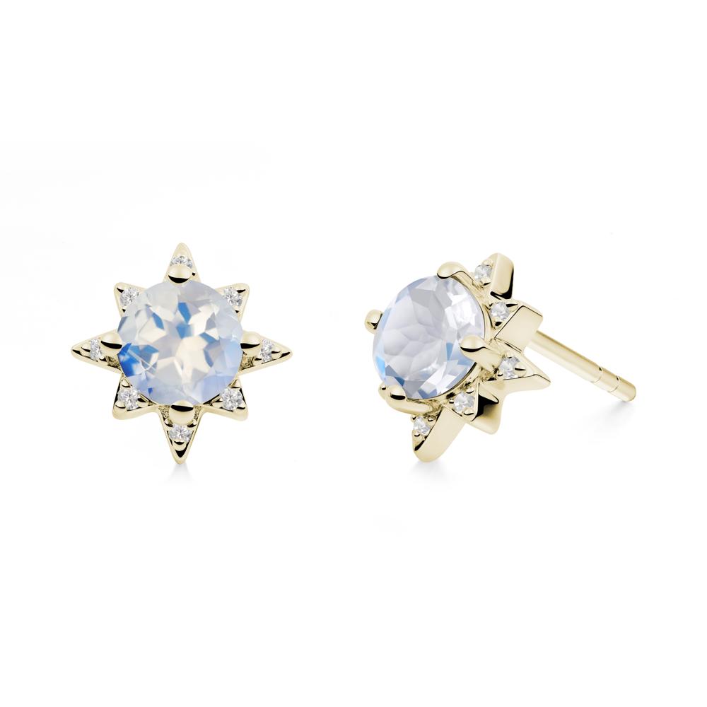 Round Moonstone Sunburst Stud Earrings - LUO Jewelry #metal_14k yellow gold