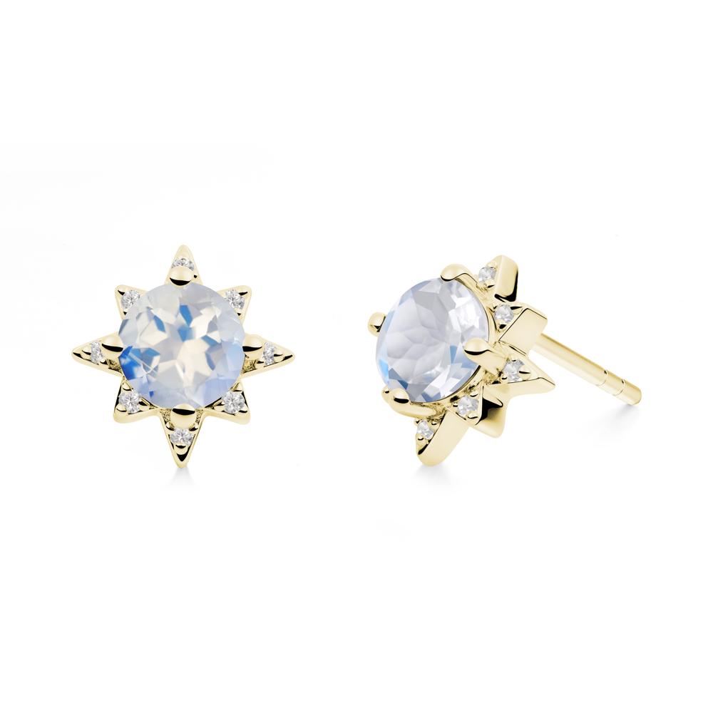 Round Moonstone Sunburst Stud Earrings - LUO Jewelry #metal_18k yellow gold