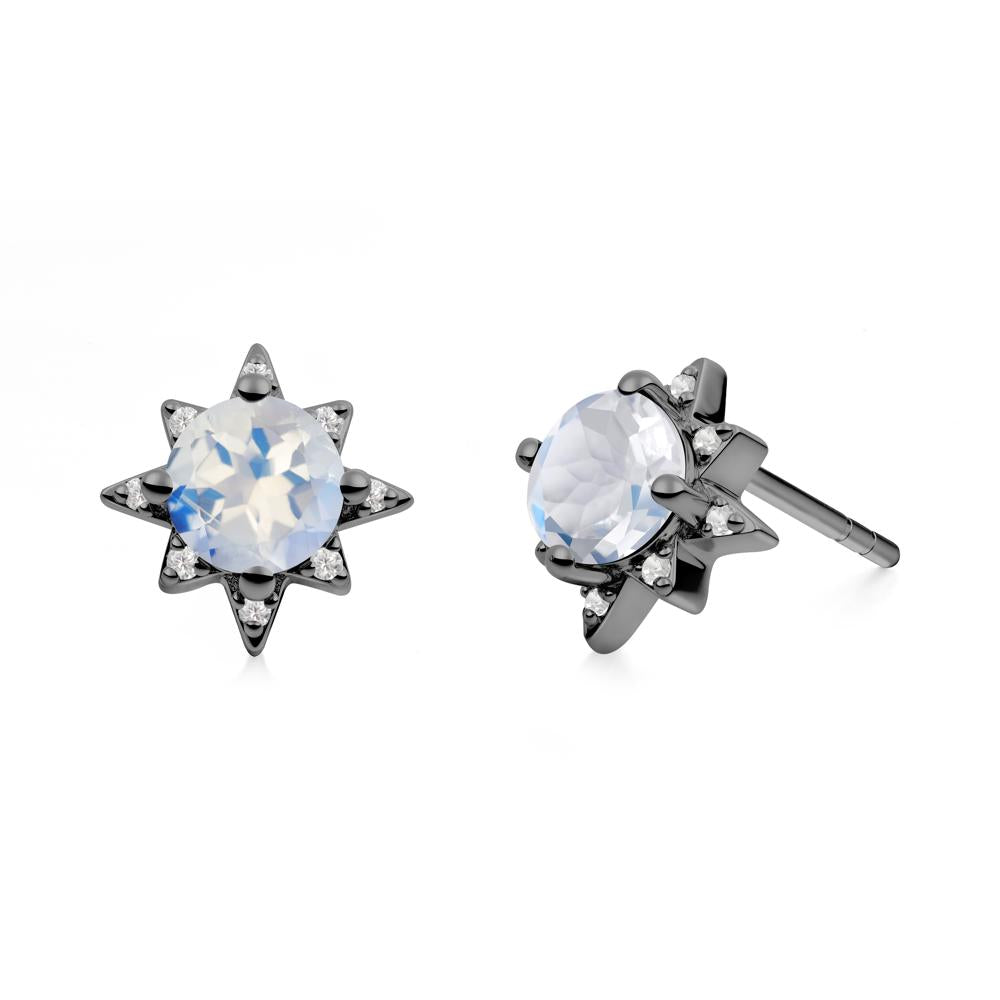 Round Moonstone Sunburst Stud Earrings - LUO Jewelry #metal_black finish sterling silver