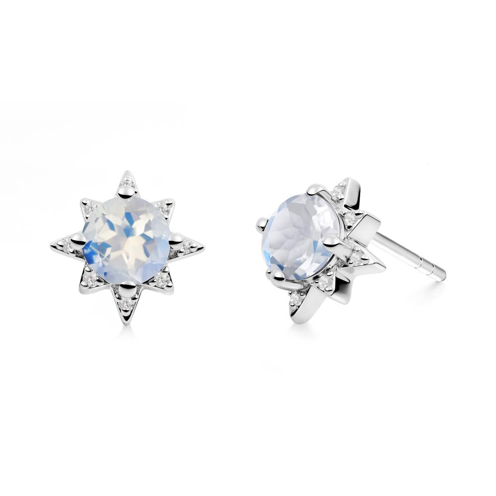 Round Moonstone Sunburst Stud Earrings - LUO Jewelry #metal_sterling silver