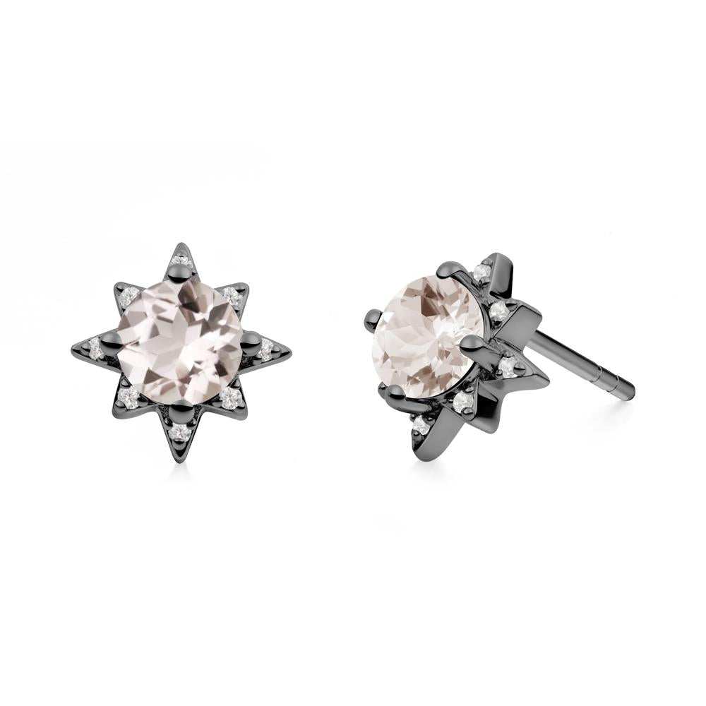 Round Morganite Sunburst Earrings - LUO Jewelry #metal_black finish sterling silver