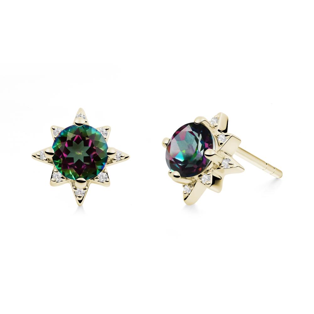 Round Mystic Topaz Sunburst Earrings - LUO Jewelry #metal_14k yellow gold