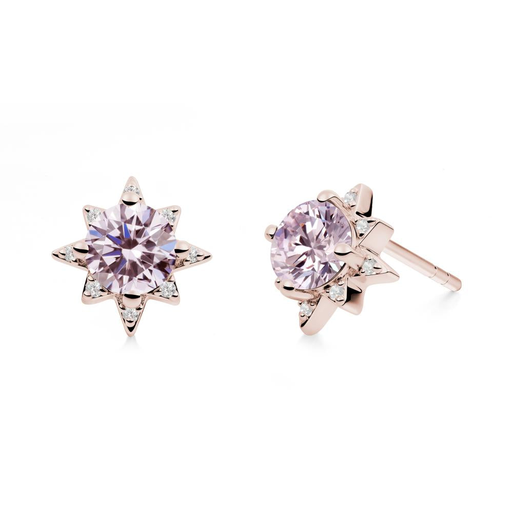 Round Pink Cubic Zirconia Sunburst Stud Earrings - LUO Jewelry #metal_14k rose gold