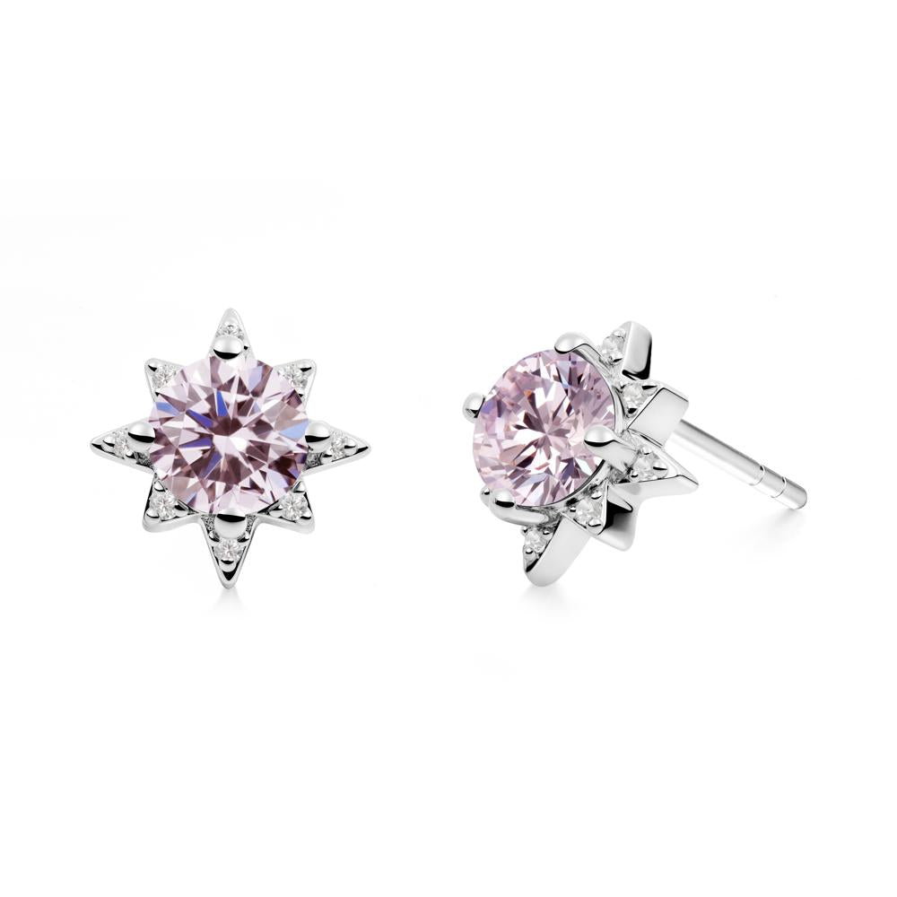 Round Pink Cubic Zirconia Sunburst Stud Earrings - LUO Jewelry #metal_14k white gold