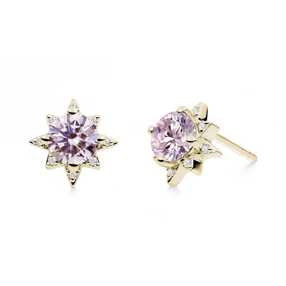 Round Pink Cubic Zirconia Sunburst Stud Earrings - LUO Jewelry #metal_14k yellow gold