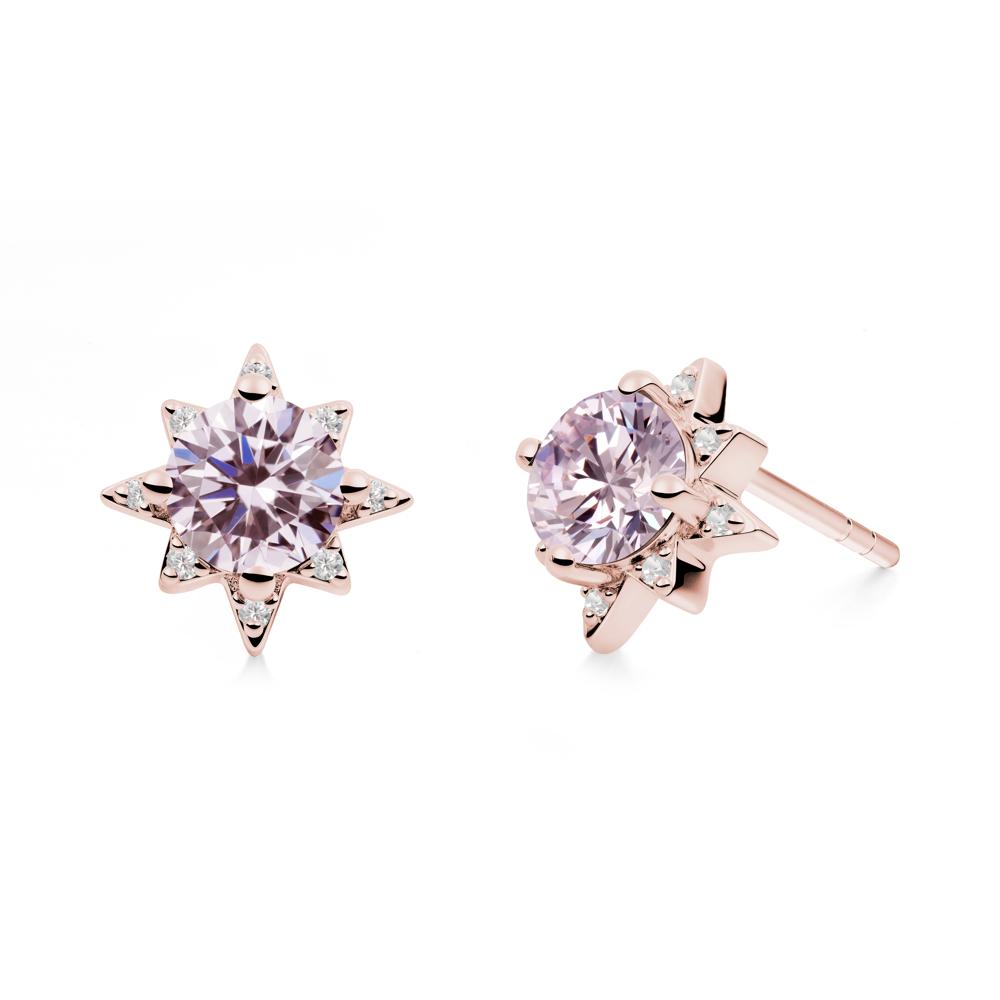 Round Pink Cubic Zirconia Sunburst Stud Earrings - LUO Jewelry #metal_18k rose gold