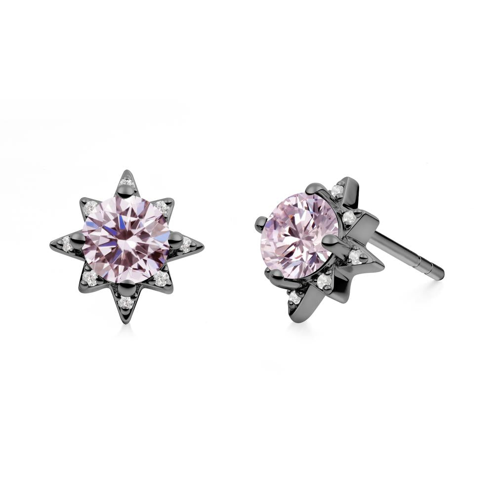 Round Pink Cubic Zirconia Sunburst Stud Earrings - LUO Jewelry #metal_black finish sterling silver