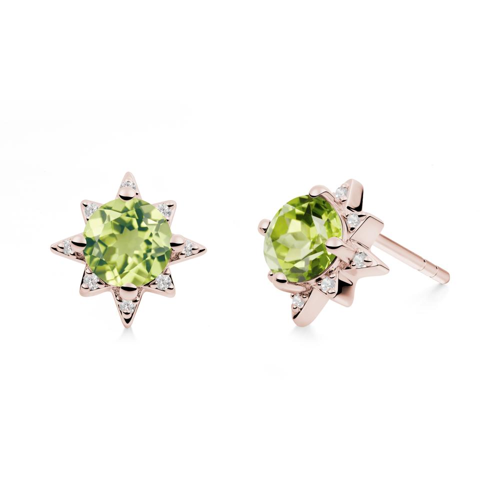 Round Peridot Sunburst Stud Earrings - LUO Jewelry #metal_14k rose gold