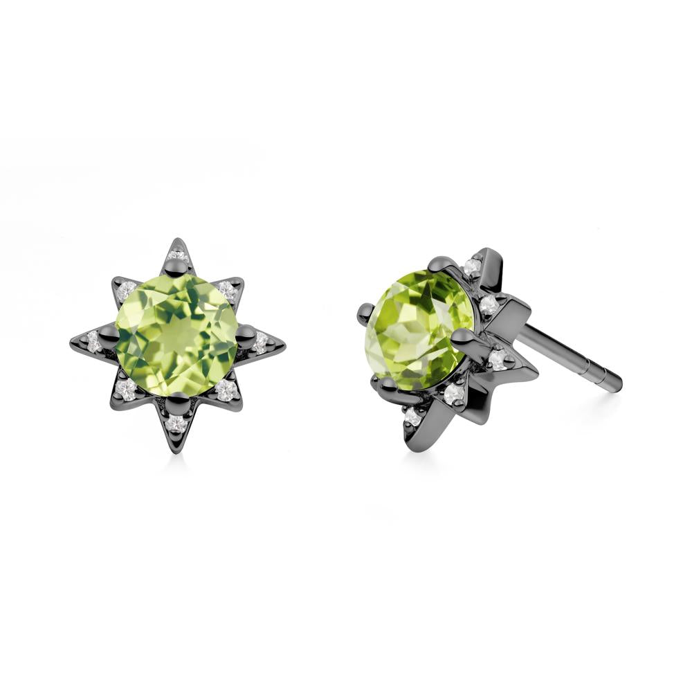 Round Peridot Sunburst Stud Earrings - LUO Jewelry #metal_black finish sterling silver
