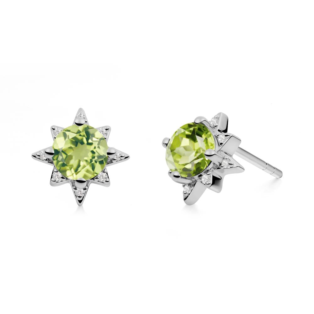 Round Peridot Sunburst Stud Earrings - LUO Jewelry #metal_platinum