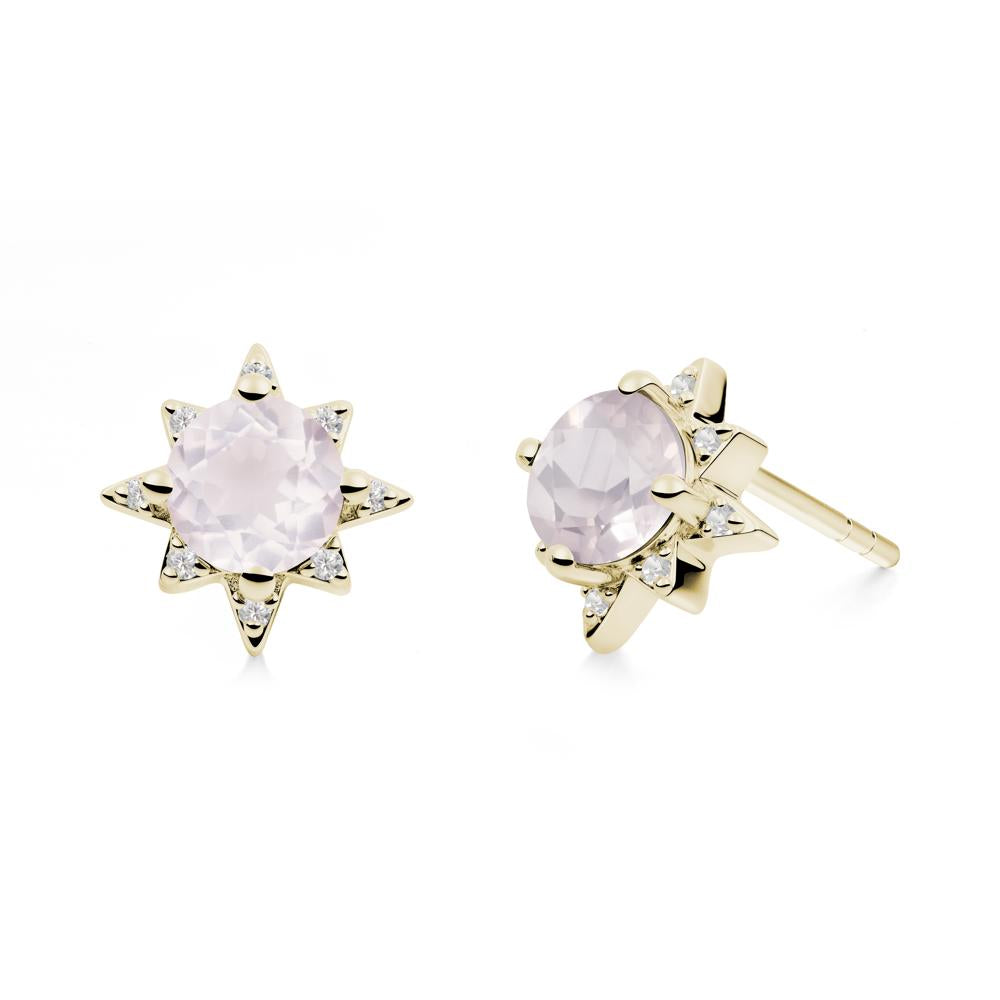 Round Rose Quartz Sunburst Stud Earrings - LUO Jewelry #metal_14k yellow gold