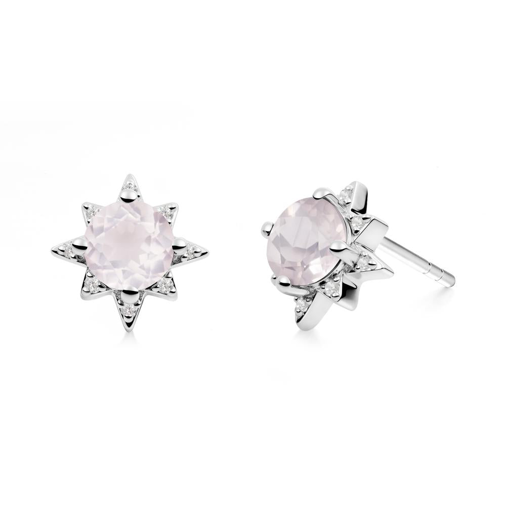 Round Rose Quartz Sunburst Stud Earrings - LUO Jewelry #metal_18k white gold