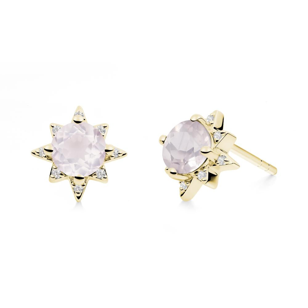 Round Rose Quartz Sunburst Stud Earrings - LUO Jewelry #metal_18k yellow gold