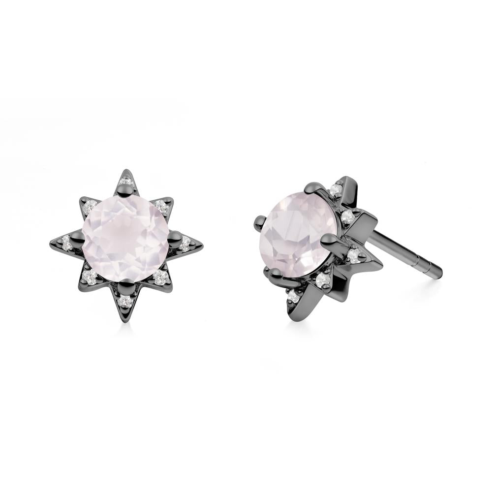 Round Rose Quartz Sunburst Stud Earrings - LUO Jewelry #metal_black finish sterling silver