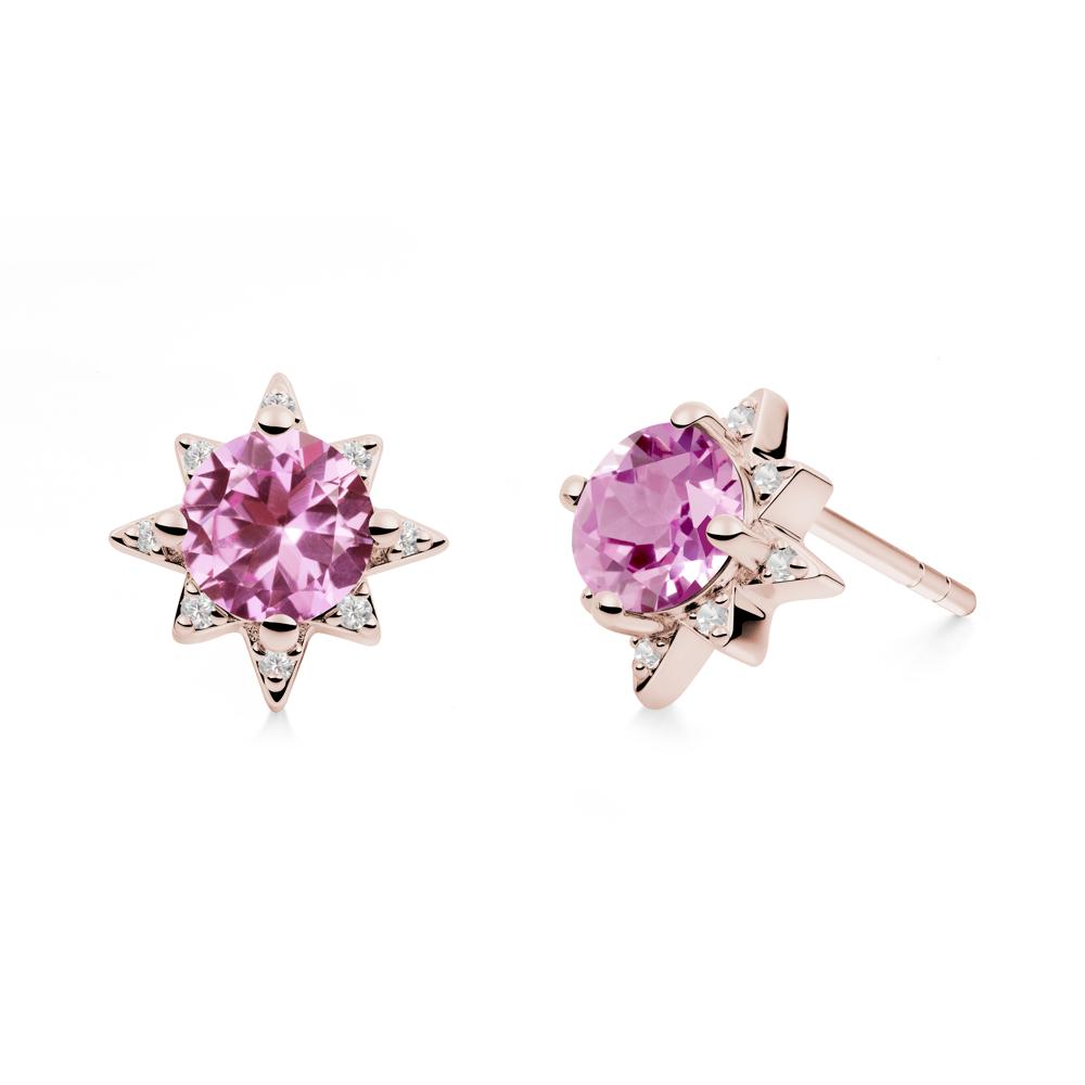 Round Pink Sapphire Sunburst Stud Earrings - LUO Jewelry #metal_14k rose gold