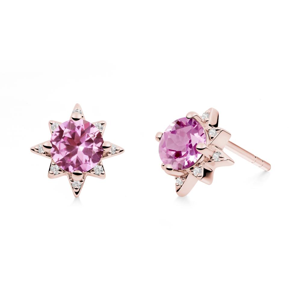 Round Pink Sapphire Sunburst Stud Earrings - LUO Jewelry #metal_18k rose gold