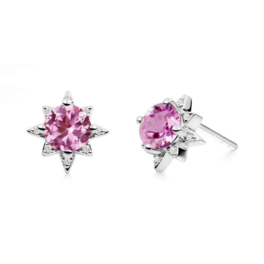 Round Pink Sapphire Sunburst Stud Earrings - LUO Jewelry #metal_18k white gold