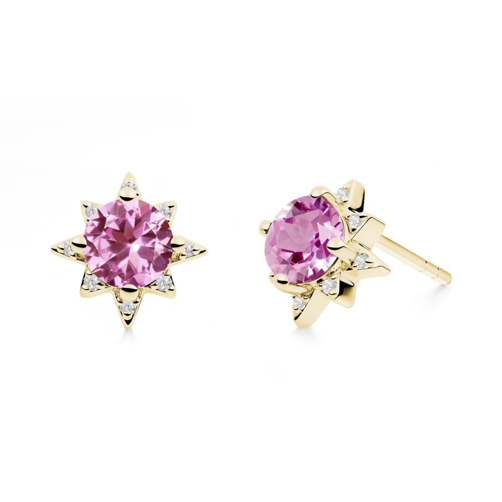Round Pink Sapphire Sunburst Stud Earrings - LUO Jewelry #metal_18k yellow gold