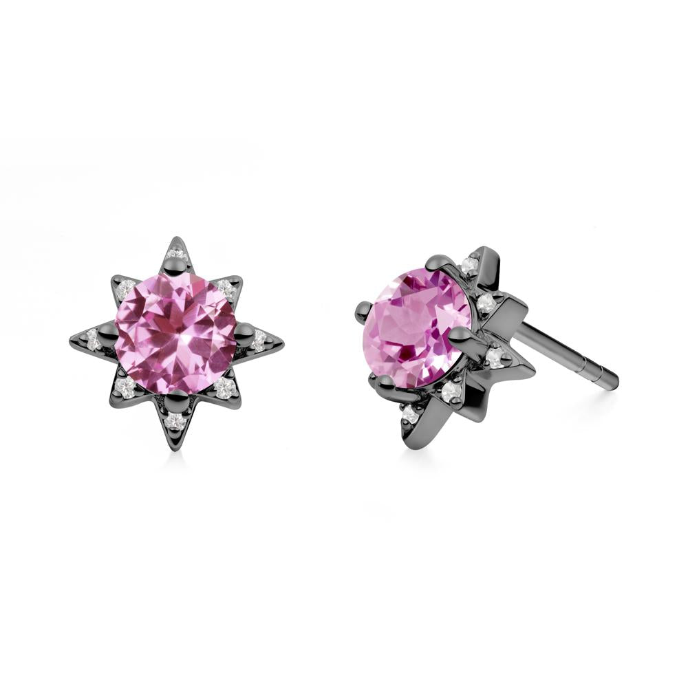 Round Pink Sapphire Sunburst Stud Earrings - LUO Jewelry #metal_black finish sterling silver